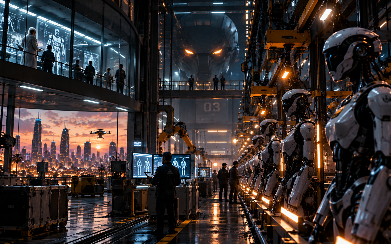 Aurelia robotics factory assembling near-future humanoid machines