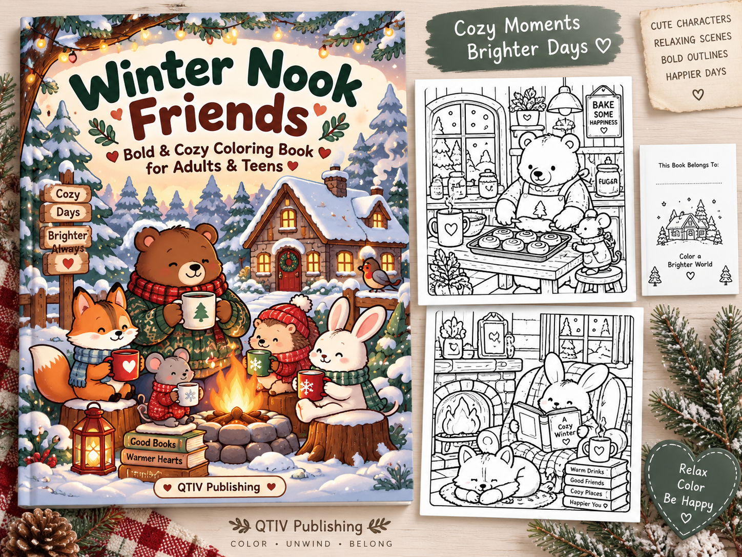 Winter Nook Friends coloring book and sample pages